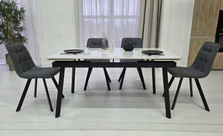 Стол керамический раскладной VTR- TM-98 белый мрамор/ черный  150-210*90*76