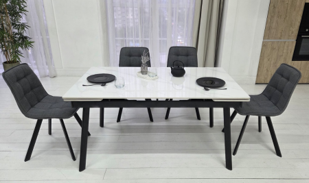 Стол керамический раскладной VTR- TM-98 белый мрамор/ черный  150-210*90*76