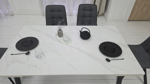 Стол керамический раскладной VTR- TM-98 белый мрамор/ черный  150-210*90*76