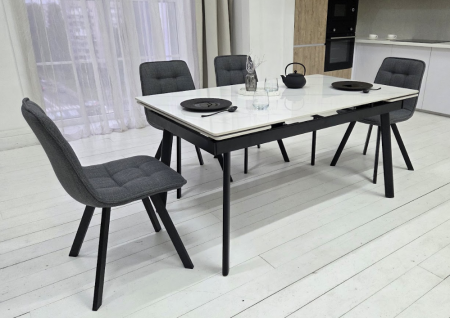 Стол керамический раскладной VTR- TM-98 белый мрамор/ черный  150-210*90*76