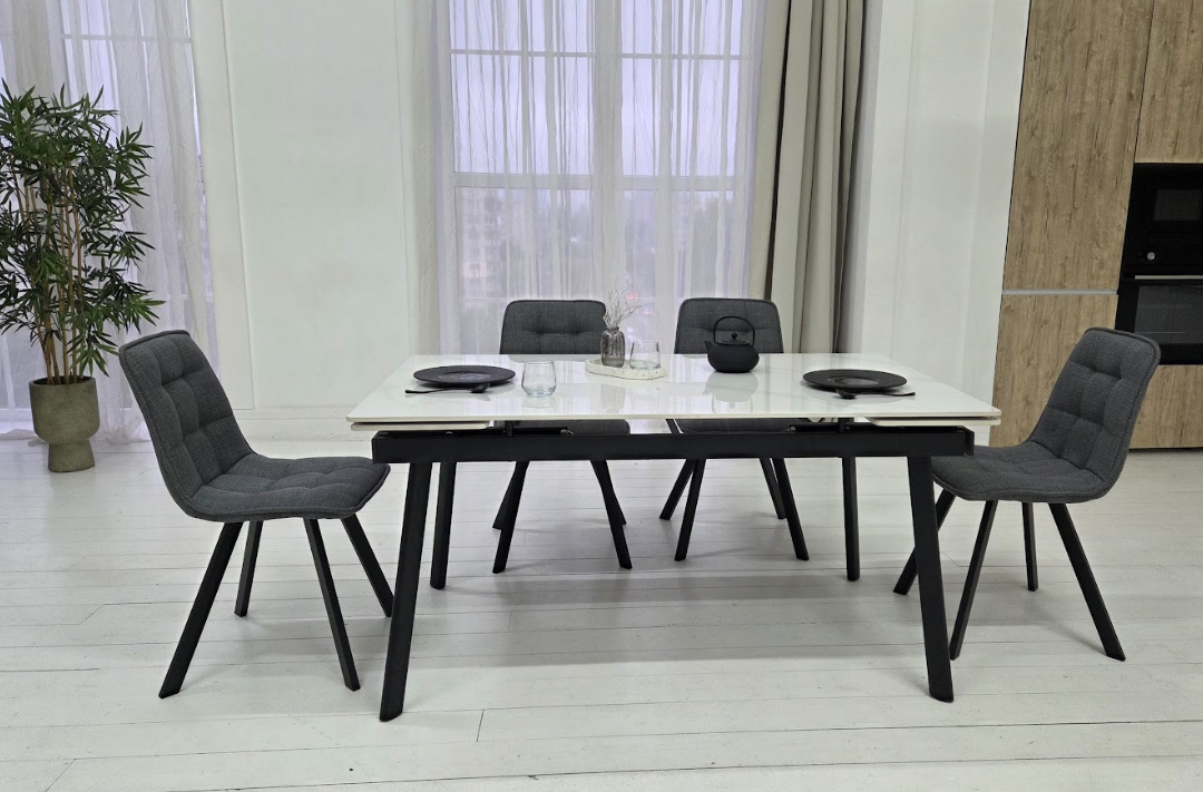 Стол керамический раскладной VTR- TM-98 белый мрамор/ черный  150-210*90*76