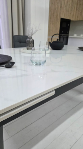 Стол керамический раскладной VTR- TM-98 белый мрамор/ черный  150-210*90*76