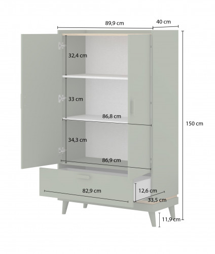 Шкаф на 2 двери с 1 ящиком Helvetia SCANDI 24D5OH38 (дуб/кирпич)