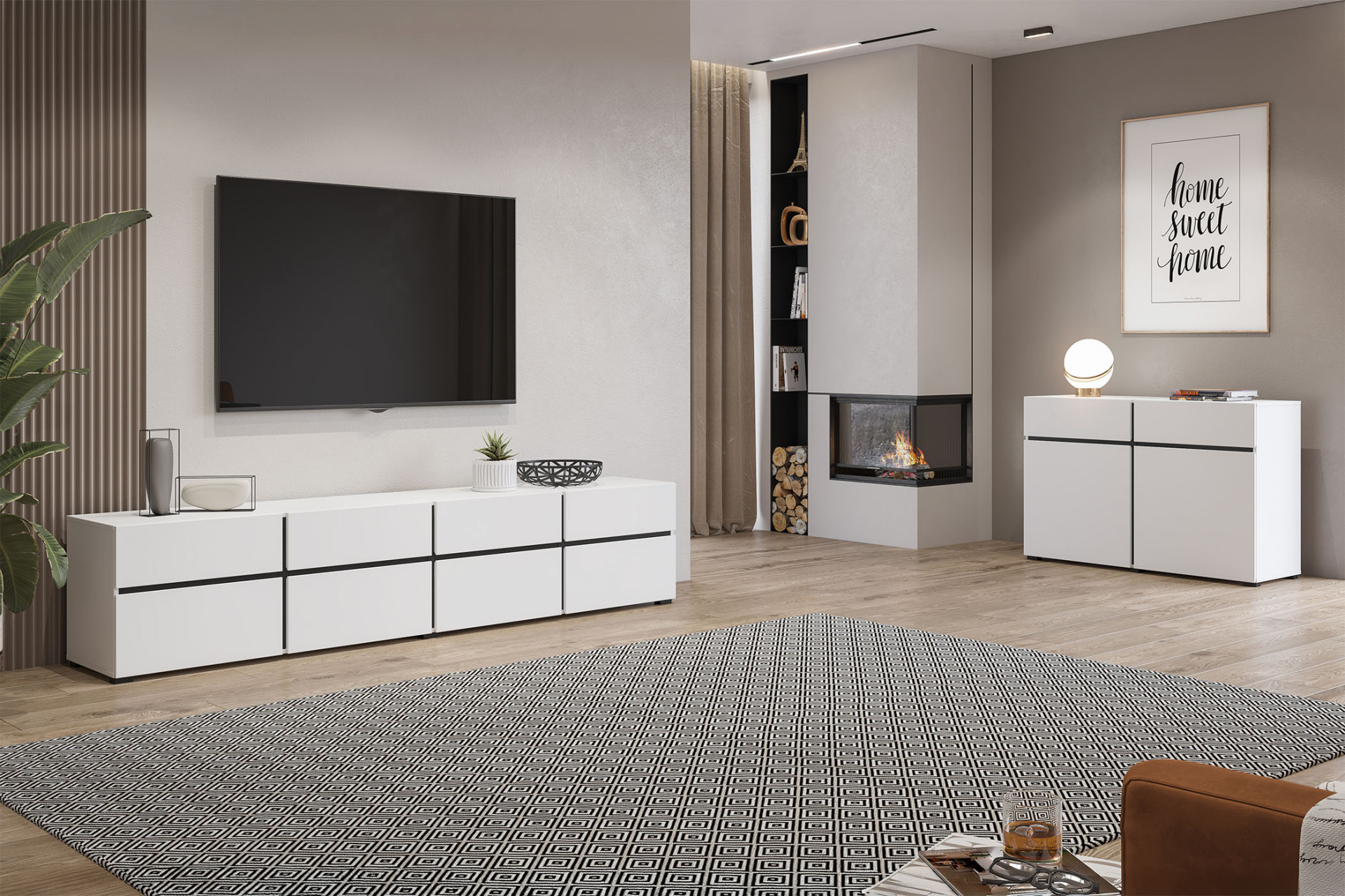 Комод на 2 двери и 2 ящика Helvetia CROSS 249WMY45 (белый-черный)