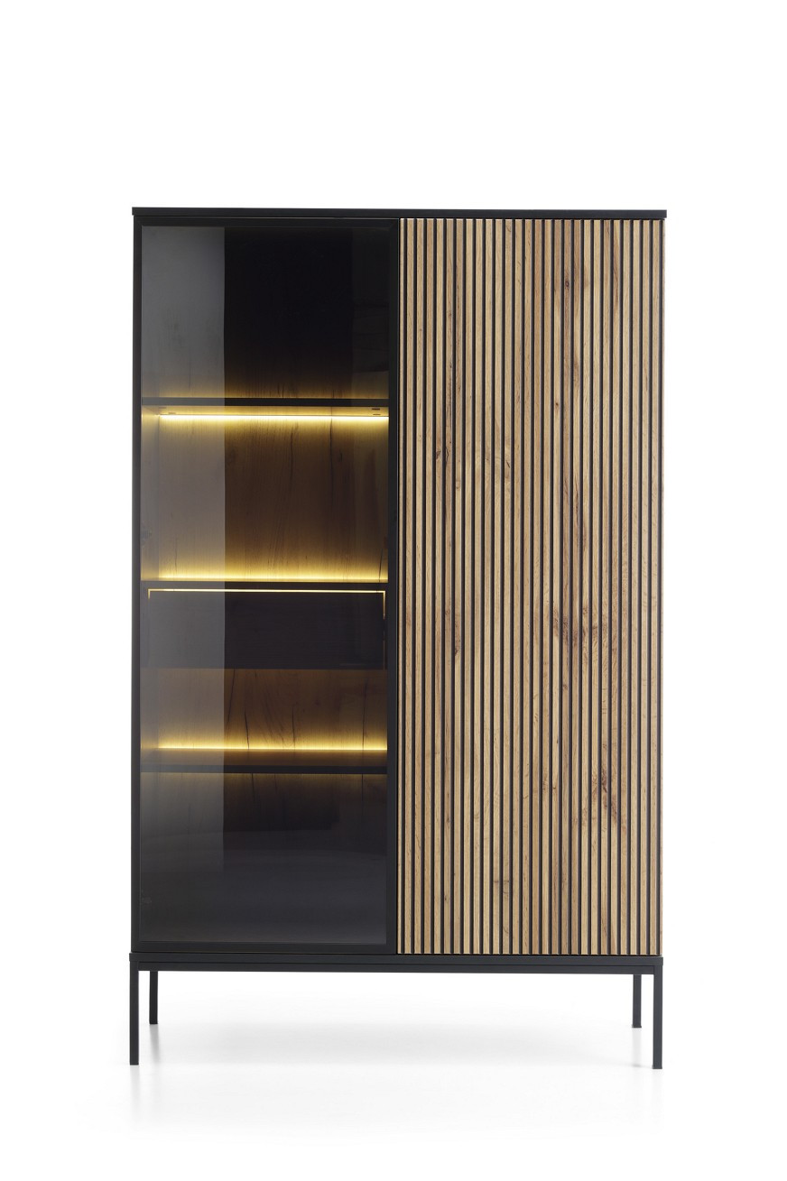 Витрина высокая на 2 двери с подсветкой Perfect home Sento WTSZ104 (черный/дуб вотан)