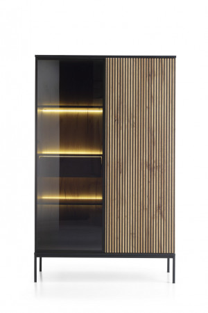 Витрина высокая на 2 двери с подсветкой Perfect home Sento WTSZ104 (черный/дуб вотан)