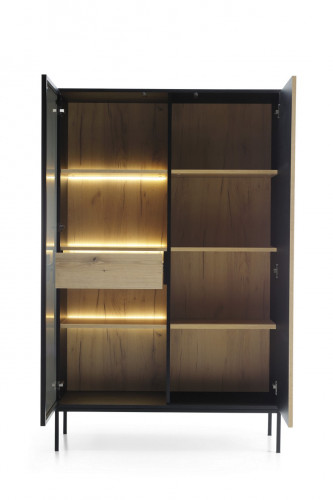 Витрина высокая на 2 двери с подсветкой Perfect home Sento WTSZ104 (черный/дуб вотан)