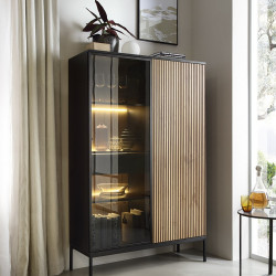 Витрина высокая на 2 двери с подсветкой Perfect home Sento WTSZ104 (черный/дуб вотан)