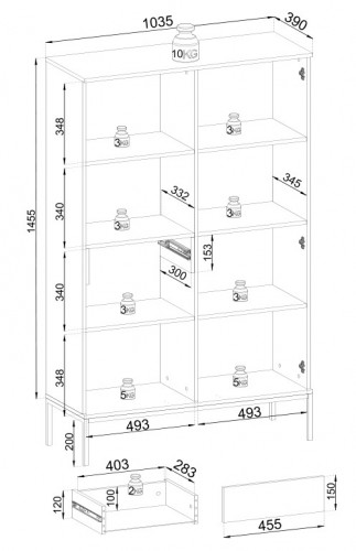 Витрина высокая на 2 двери с подсветкой Perfect home Sento WTSZ104 (черный/дуб вотан)