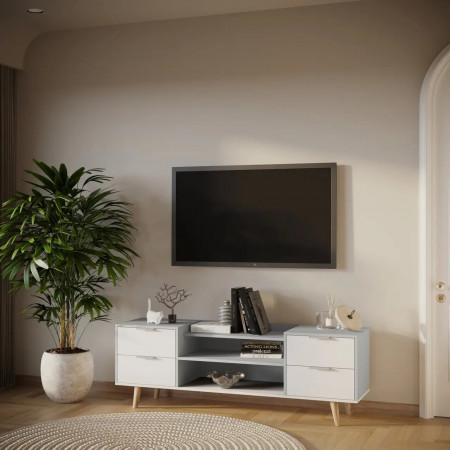 Тумба под телевизор 54х160х40 см KOD- Тумба ТВ-Хюгге (белый фасад)