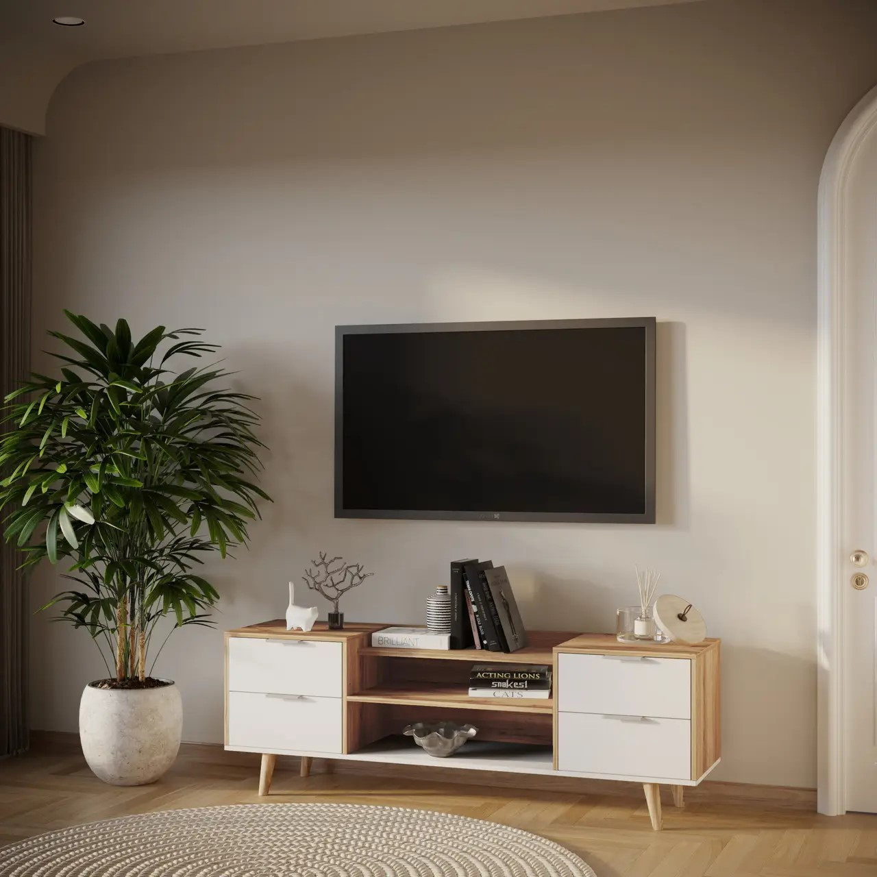 Тумба под телевизор 54х160х40 см KOD- Тумба ТВ-Хюгге (белый фасад)