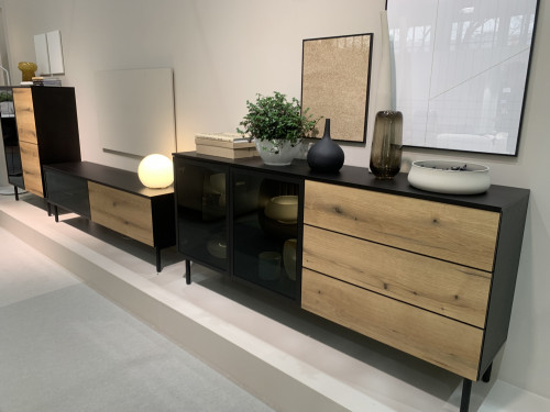 Комод с подсветкой Perfect Home Ланг/Lang 2-дверный с 3 ящиками 2D3S/180 Черный/дуб эвок
