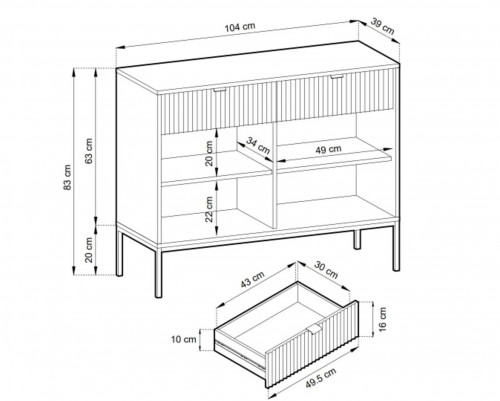 Комод Perfect Home Nova 2-дверный с 2 ​​ящиками и золотыми ножками KSZ104 Серый