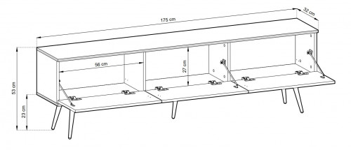 Тумба под ТВ Perfect Home Оро / Oro RTV175 MDF 3-дверная с черными ножками Белый