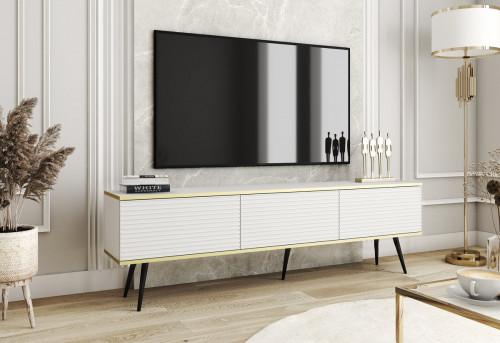 Тумба под ТВ Perfect Home Оро / Oro RTV175 MDF 3-дверная с черными ножками Белый