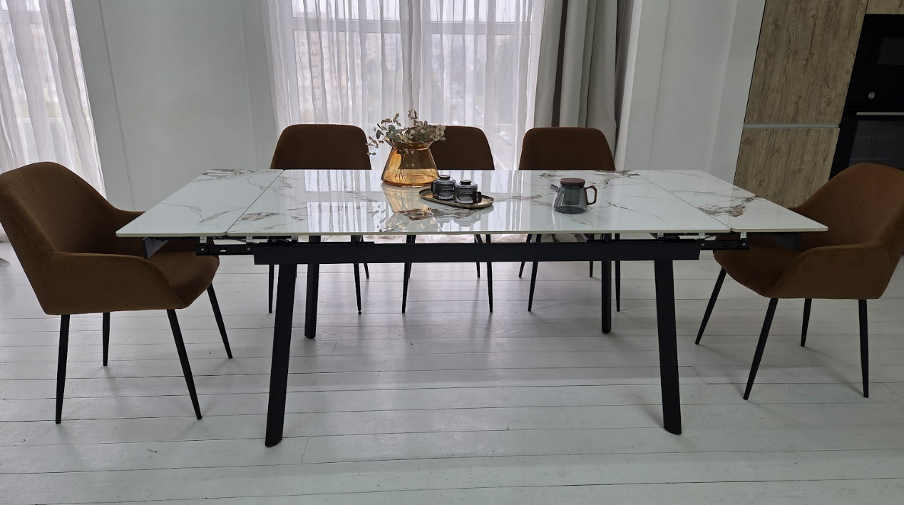 Стол керамический раскладной VTR- TM-98 панда вайт/ черный  150-210*90*76