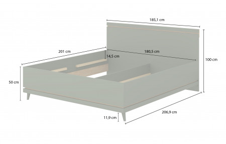 Кровать двуспальная с газовым подъемником Helvetia SCANDI (дуб/кирпич)