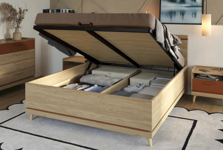 Кровать двуспальная с газовым подъемником Helvetia SCANDI (дуб/кирпич)