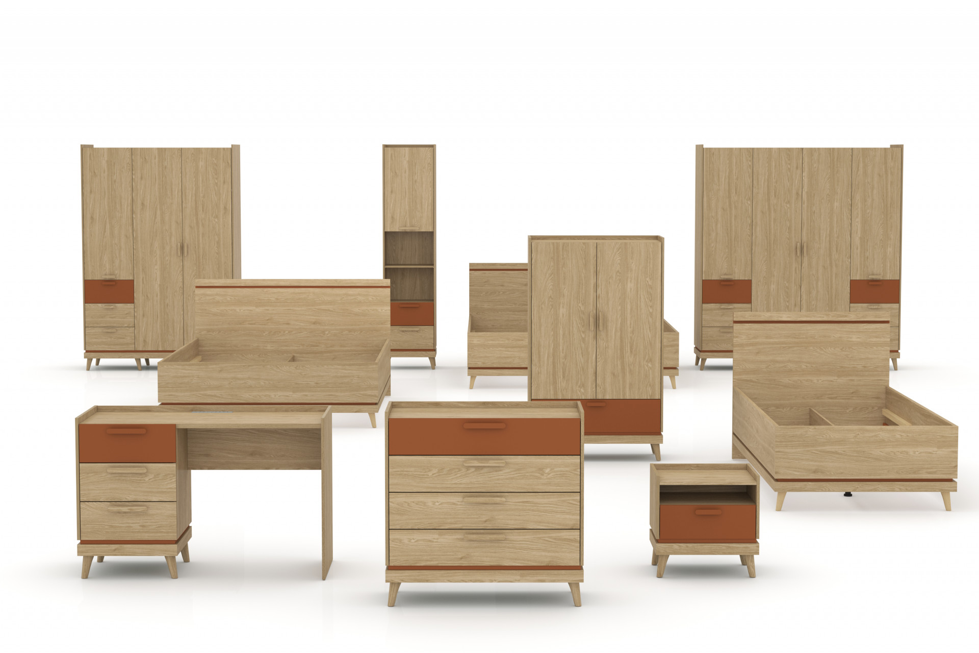 Кровать двуспальная с газовым подьемником Helvetia SCANDI (дуб/кирпич)