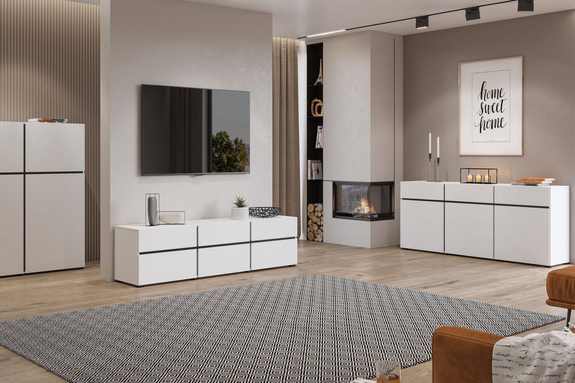 Комод высокий  на 4 двери Helvetia CROSS 249WMY76 (белый-черный)