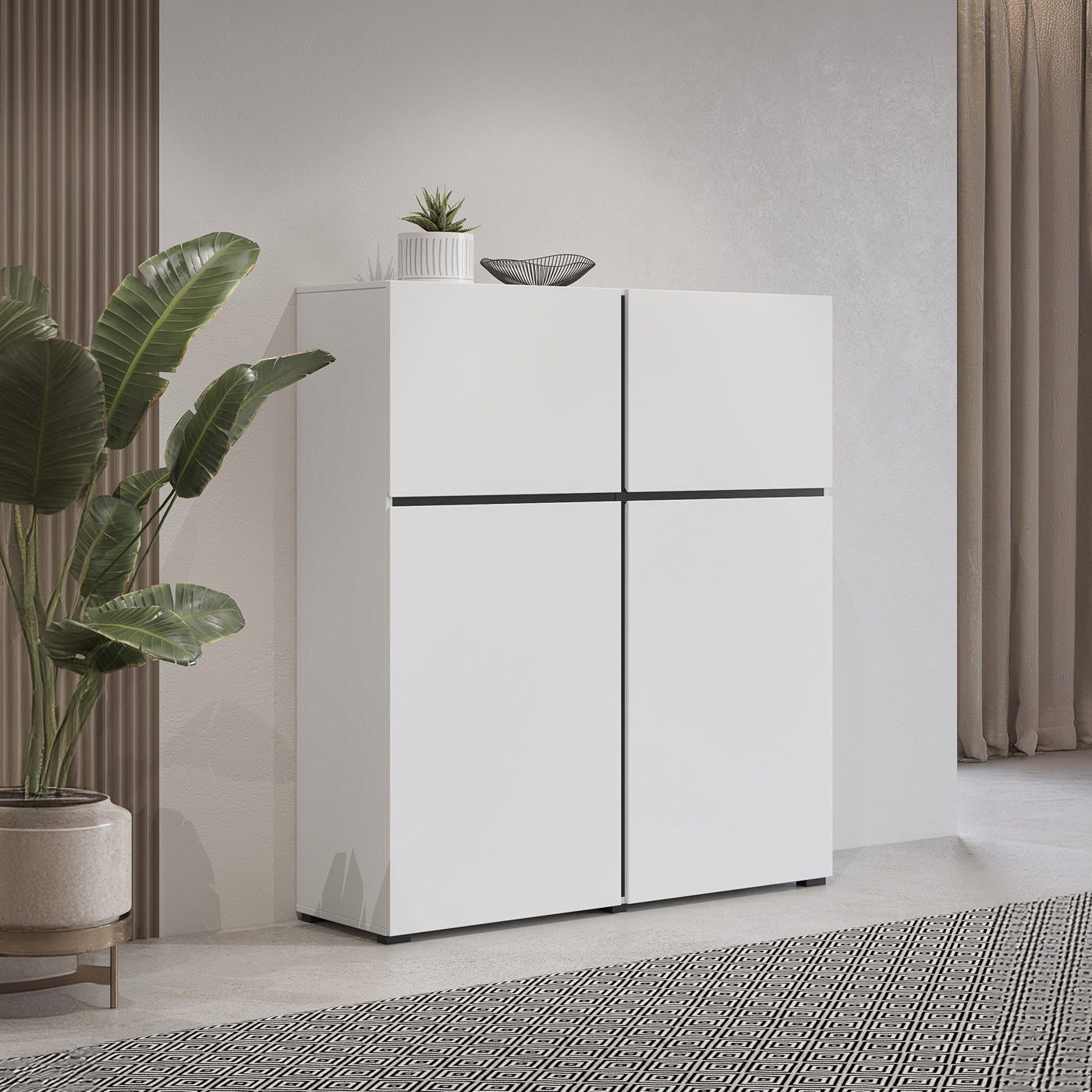 Комод высокий  на 4 двери Helvetia CROSS 249WMY76 (белый-черный)