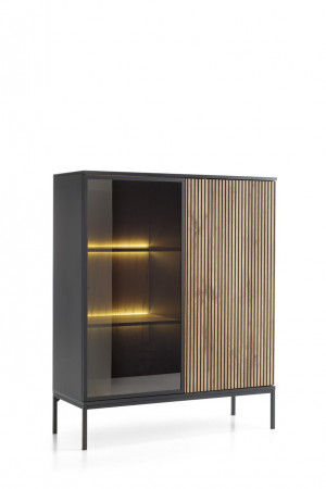 Витрина низкая на 2 двери с подсветкой Perfect home Sento WT104 (черный/дуб вотан)
