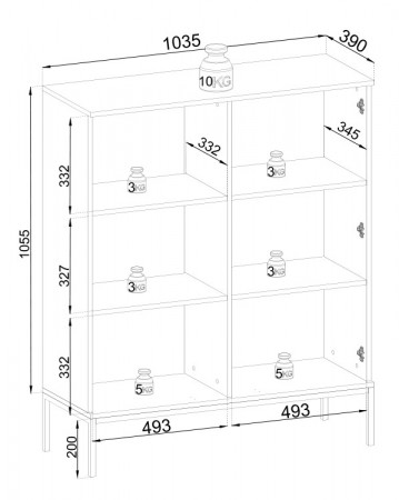 Витрина низкая на 2 двери с подсветкой Perfect home Sento WT104 (черный/дуб вотан)