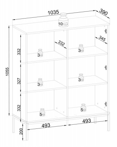 Витрина низкая на 2 двери с подсветкой Perfect home Sento WT104 (черный/дуб вотан)