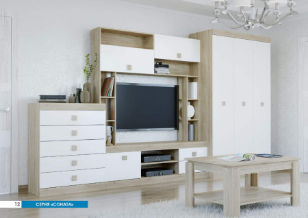 Комплект в гостиную EVR- Соната-1 дуб Сонома + фасад белый