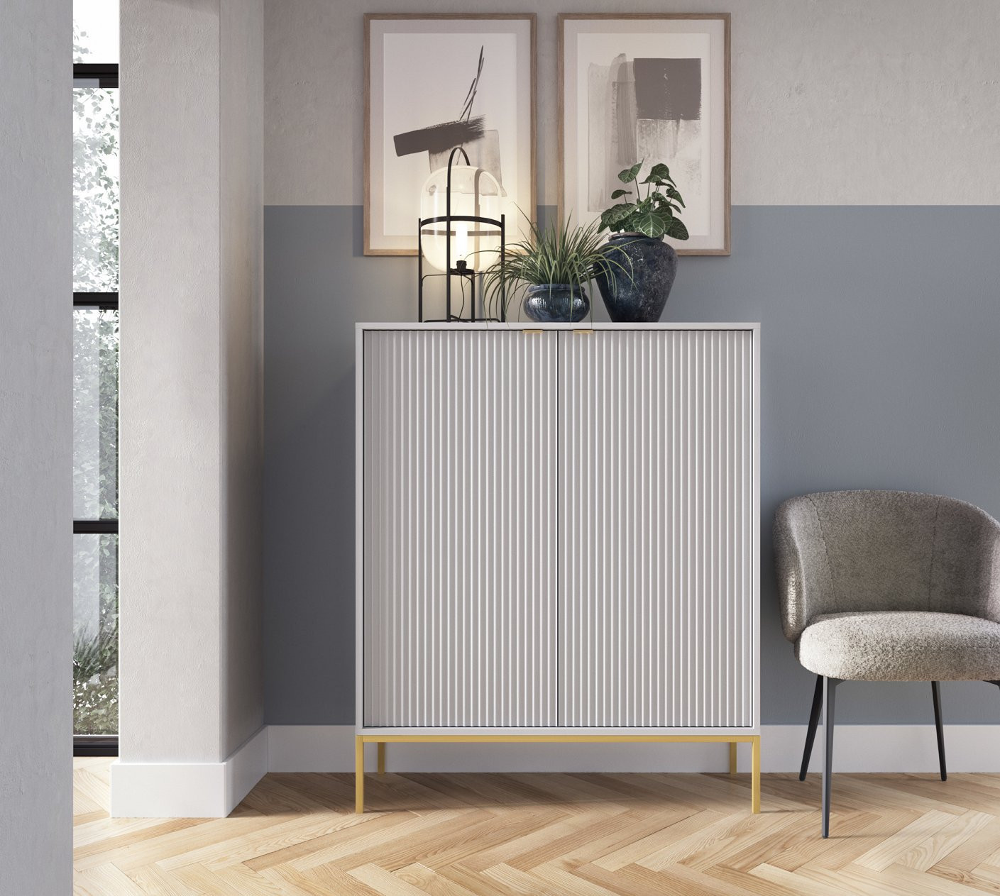 Комод высокий Perfect Home Nova 2-дверный с золотыми ножками K104 Серый