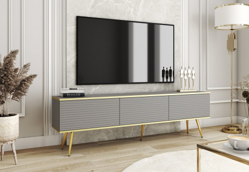 Тумба под ТВ Perfect Home Оро / Oro RTV175 MDF 3-дверная с золотыми ножками Серый