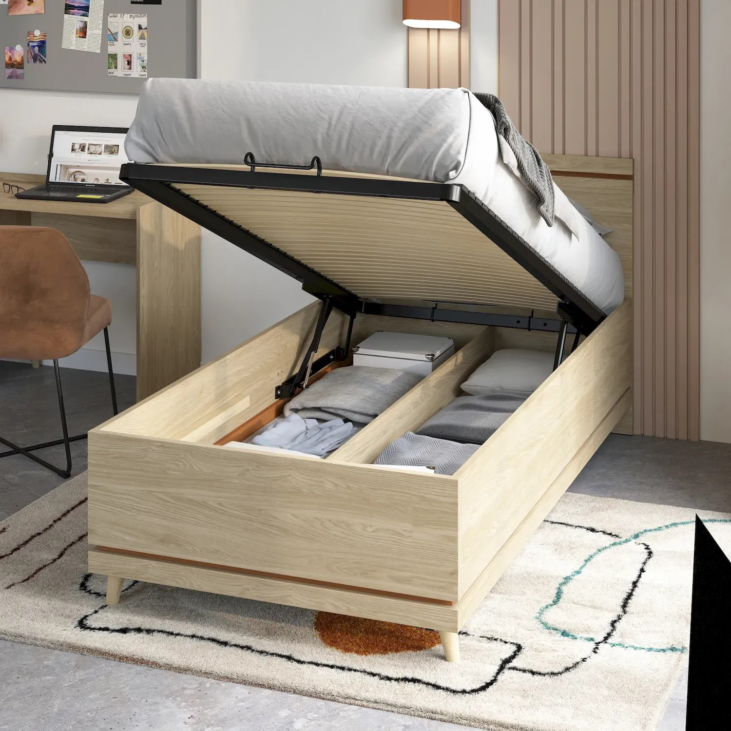 Кровать односпальная с газовым подьемником Helvetia SCANDI 24D5OH54 (дуб/кирпич)