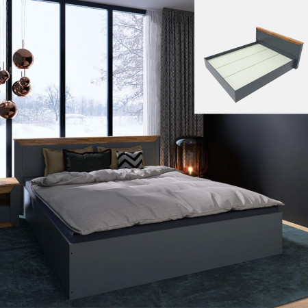 Кровать двуспальная EVR- Нордик (основа щит ДСП) дуб крафт золотой + графит