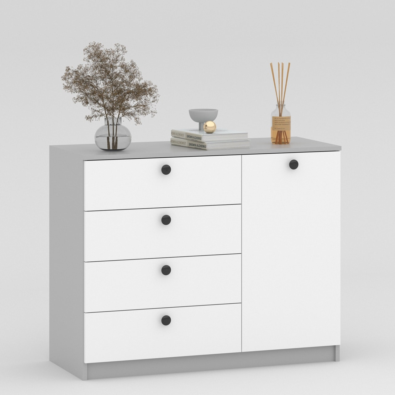 Комод Марк-1 80х100х42 см KOD- КМ-5-1ф (белый фасад)