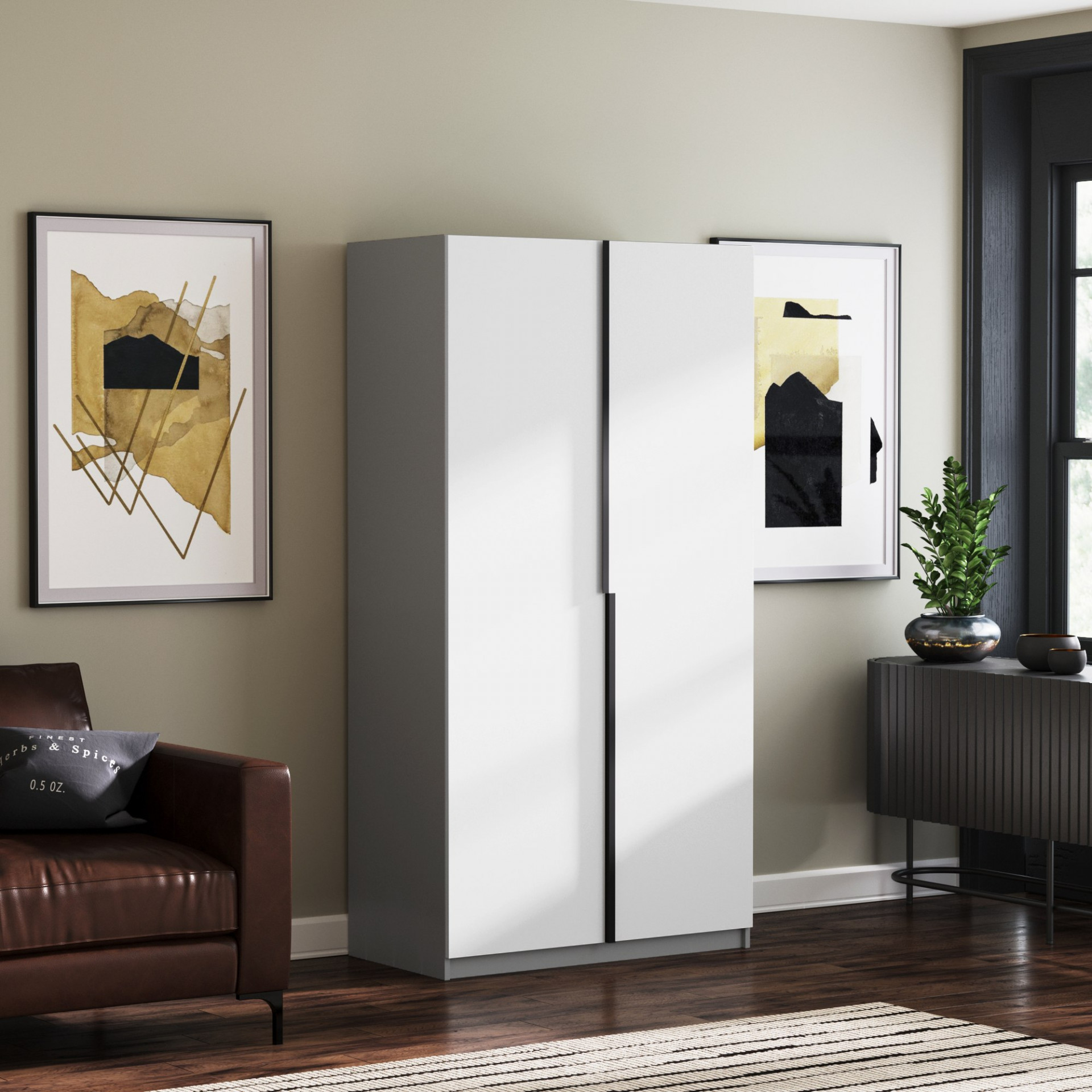 Шкаф с аллюминиевыми ручками KOD- ШК-100ящ Лонг (белый фасад)