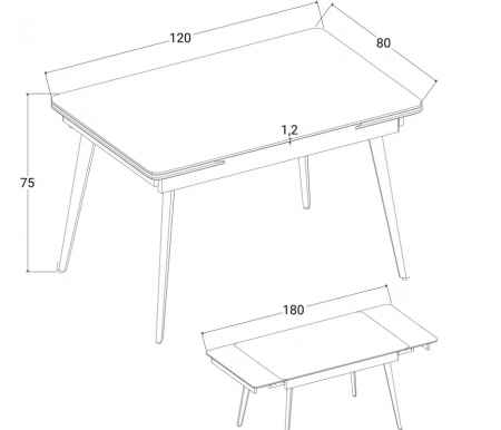 Стол INI- OSLO CERAMIC 120(180)х80 белый мат / черный каркас