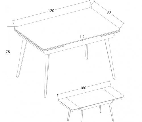 Стол INI- OSLO CERAMIC 120(180)х80 белый мат / черный каркас