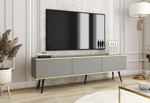 Тумба под ТВ Perfect Home Оро / Oro RTV175 MDF 3-дверная с черными ножками Серый