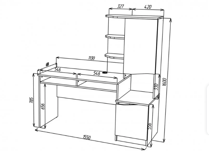 Стол NTR- GASTON Белая Аляска /графит левый