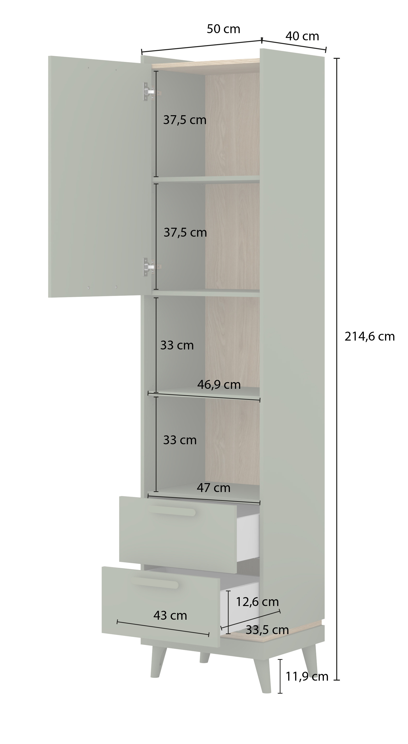 Шкаф книжный на 1 дверь с 2 ящиками Helvetia SCANDI 24D5OH88 (дуб/кирпич)