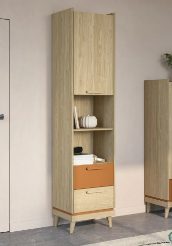 Шкаф книжный на 1 дверь с 2 ящиками Helvetia SCANDI 24D5OH88 (дуб/кирпич)