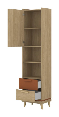 Шкаф книжный на 1 дверь с 2 ящиками Helvetia SCANDI 24D5OH88 (дуб/кирпич)