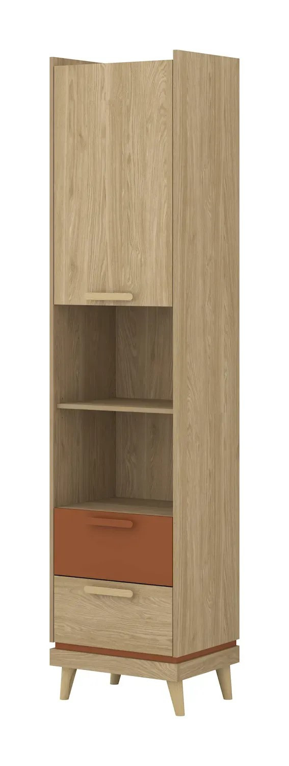 Шкаф книжный на 1 дверь с 2 ящиками Helvetia SCANDI 24D5OH88 (дуб/кирпич)