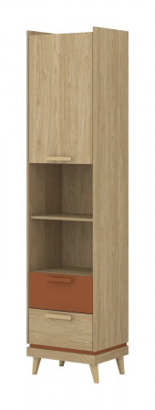 Шкаф книжный на 1 дверь с 2 ящиками Helvetia SCANDI 24D5OH88 (дуб/кирпич)