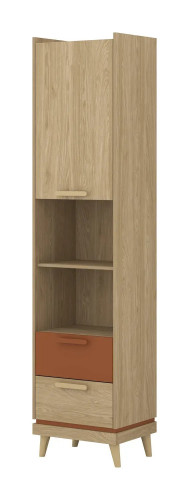 Шкаф книжный на 1 дверь с 2 ящиками Helvetia SCANDI 24D5OH88 (дуб/кирпич)