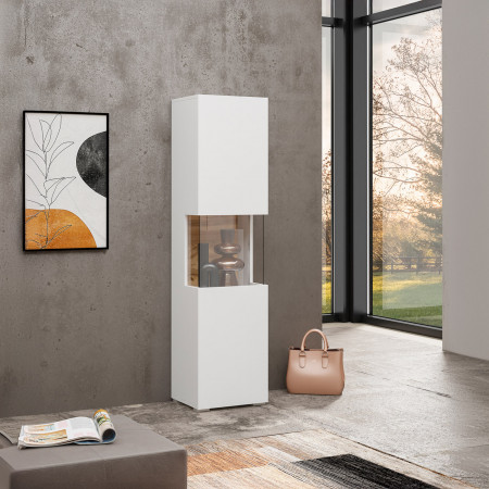 Витрина на 1 дверь в гостиную Helvetia AVA 249NLM05 (белый-дуб вотан/белый)