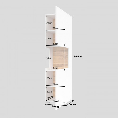 Витрина на 1 дверь в гостиную Helvetia AVA 249NLM05 (белый-дуб вотан/белый)