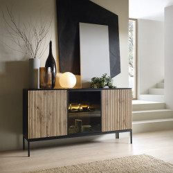 Комод на 3 двери с подсветкой Perfect home Sento K154 (черный/дуб вотан)