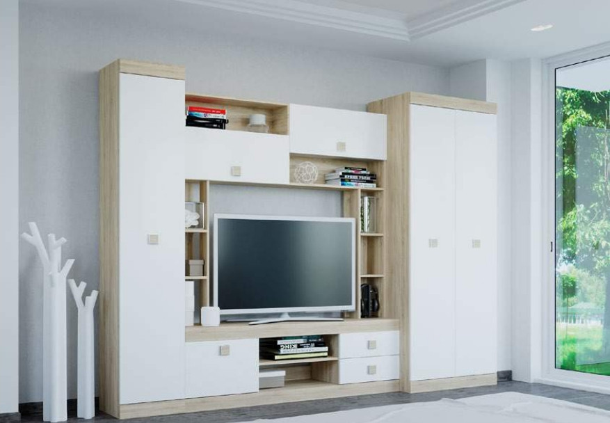 Комплект в гостиную EVR- Соната-3 дуб Сонома + фасад белый