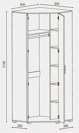Шкаф угловой на 2 двери EVR- Бриз ШКУ-14 венге + фасад дуб молочный